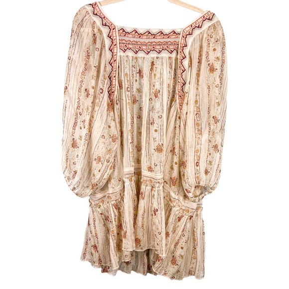 Free People Dance Magic Sheer Tunic Top Size Small Ivory Boho Embroidered Casual - Picture 5 of 13